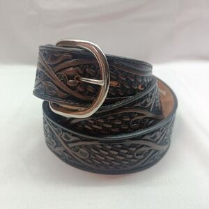 Nocona Belt Co Womens Brown Tooled Leather Western Belt Floral Basketweave 36